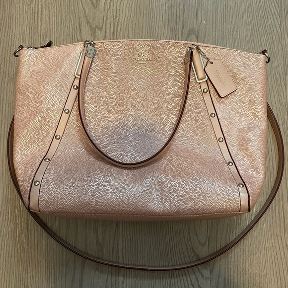 Coach Kelsey Studded Caviar leather Tuberose pink satchel - Picture 1 of 9